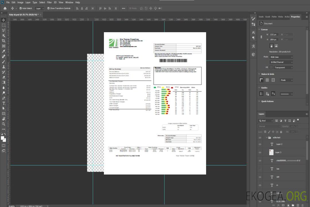 Facture d'affaires de services publics d'Erie Thames, SCR template